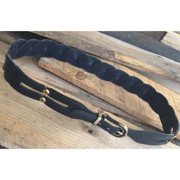 Bally Made In Italy Belt Twist Navy Blue  Leather Gold Tone Buckle main image 12